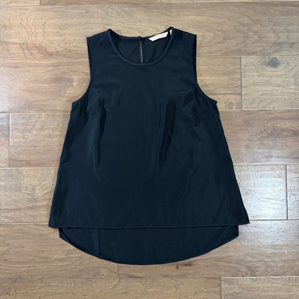 Soft Surroundings Womens Black Braided Trim Sleeveless High-Low Top XS 2DZ32
